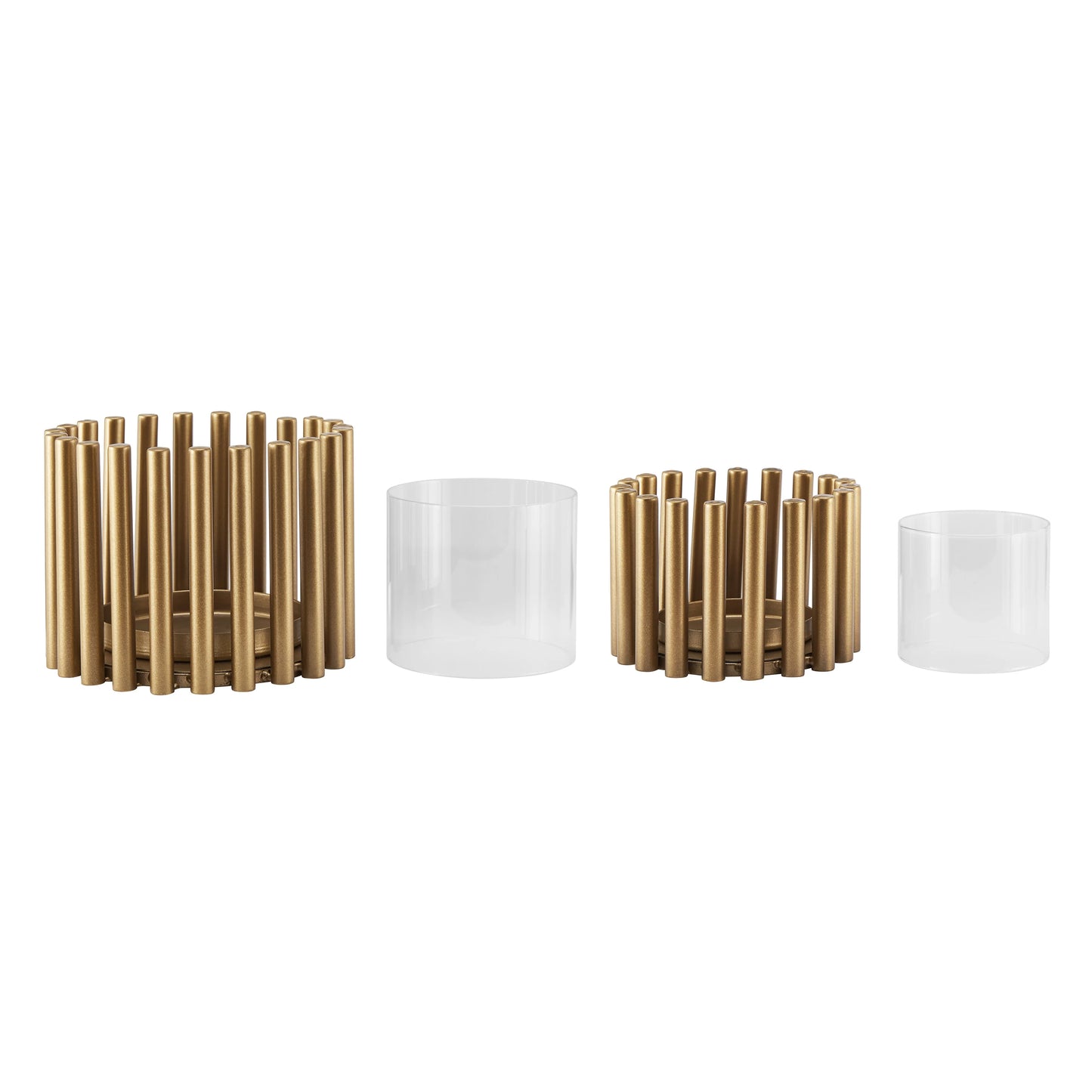 Pela Pillar Ring Warm Gold Midcentury Modern Votive Hurricane Candle Holders - Set of 2