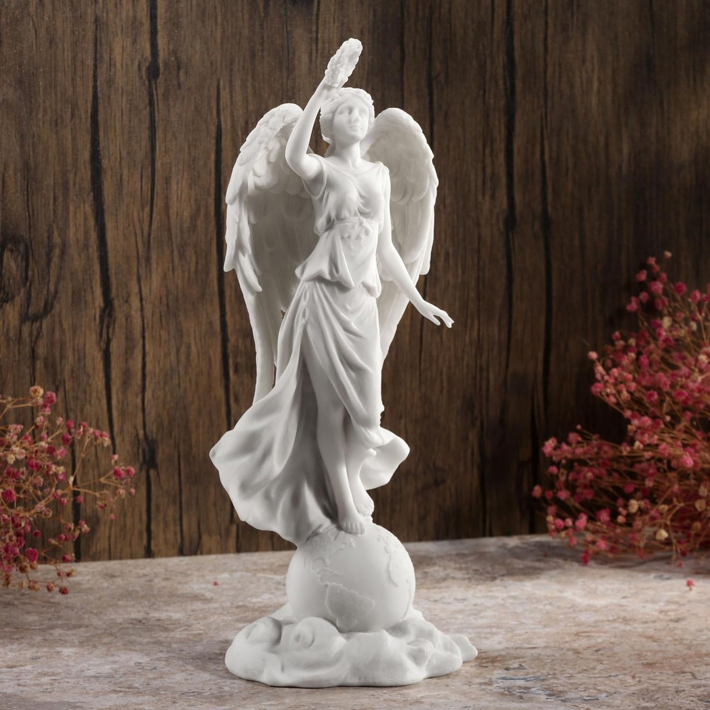 Angel Holding Wreath Standing On Earth