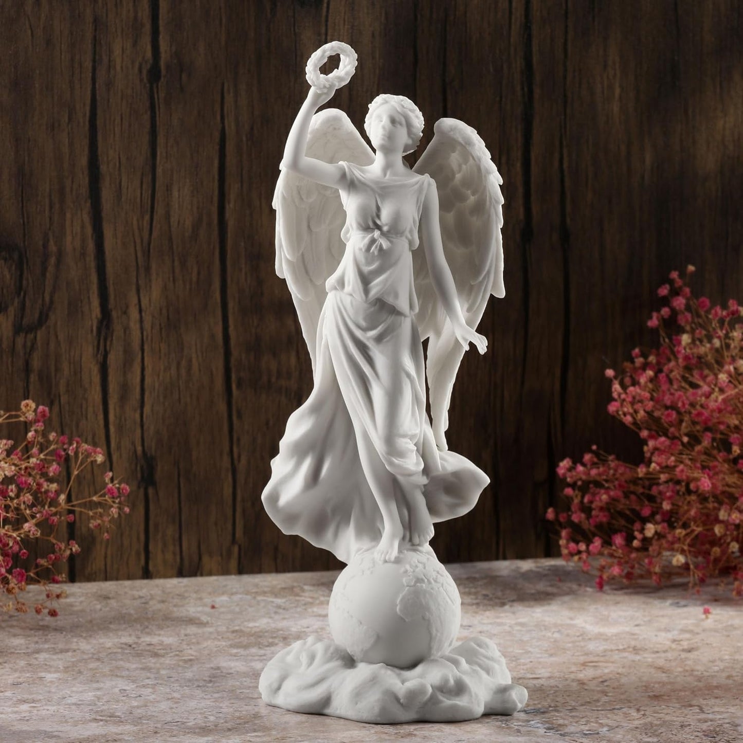 Angel Holding Wreath Standing On Earth