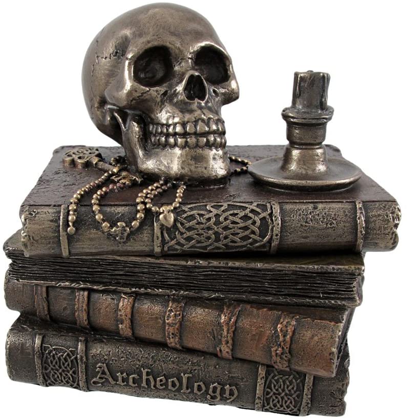 Wizard's Study Trinket Box With Skull And Candle