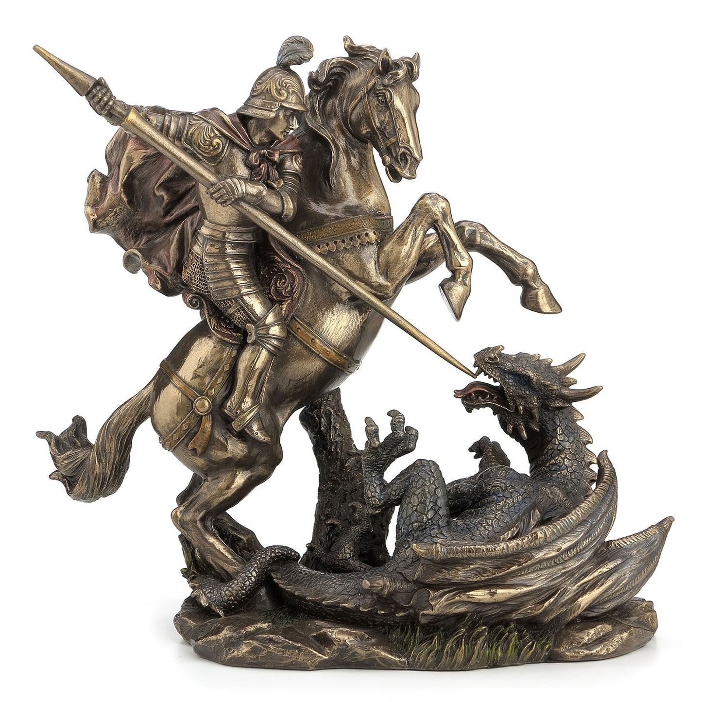 Cold Cast Bronze Saint George On Horse Slaying Dragon Statue