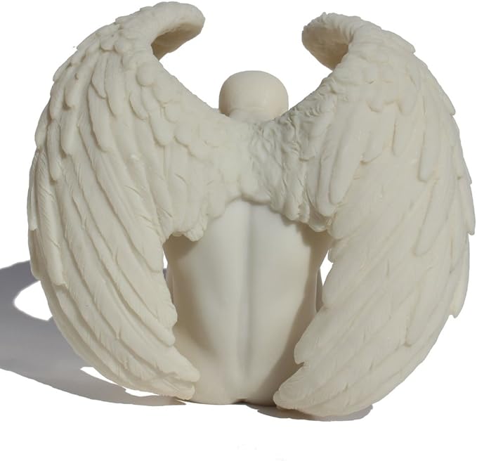 Winged Nude Male Sitting With Arms Holding Over Knees (Marble White)