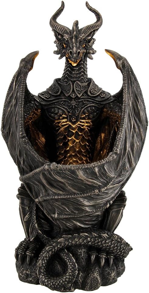 Stunning Cold Cast Bronze Armoured Dragon Led Night Light Statue