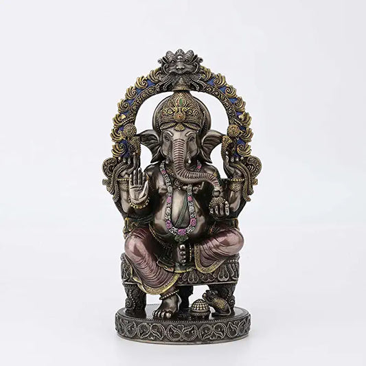 Lord Ganesha Sitting On Chair With Temple Arch