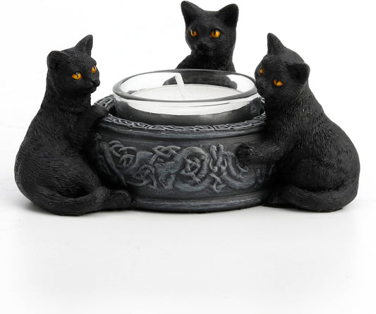 Triple Black Cat Candle Tea Light Holder