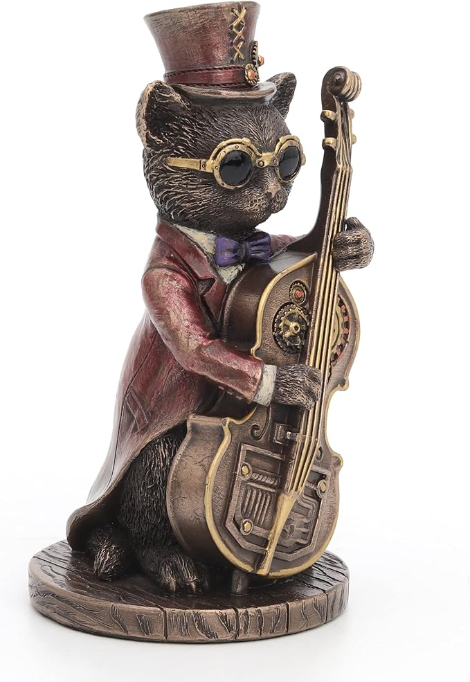 Steampunk Cat Musician Bass Performer