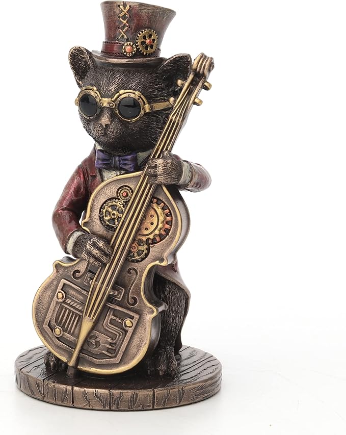 Steampunk Cat Musician Bass Performer