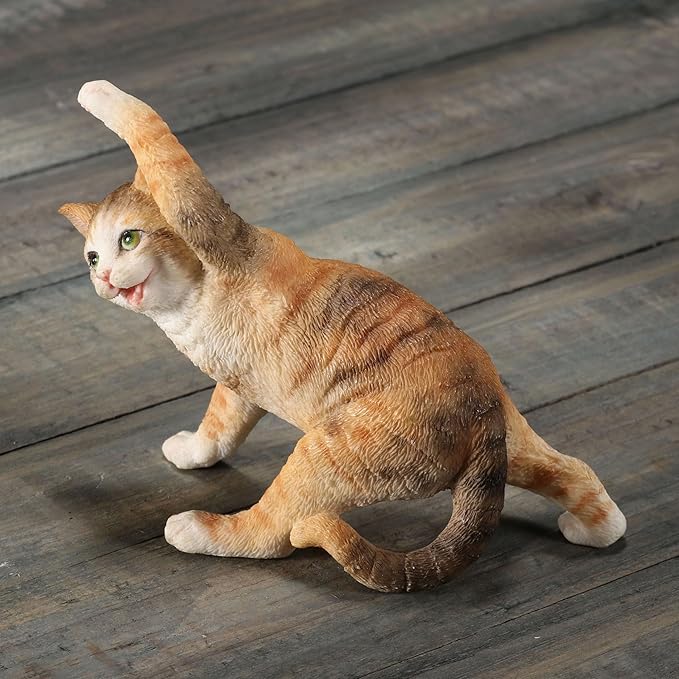 Yellow Tabby Yoga Cat Twist Pose