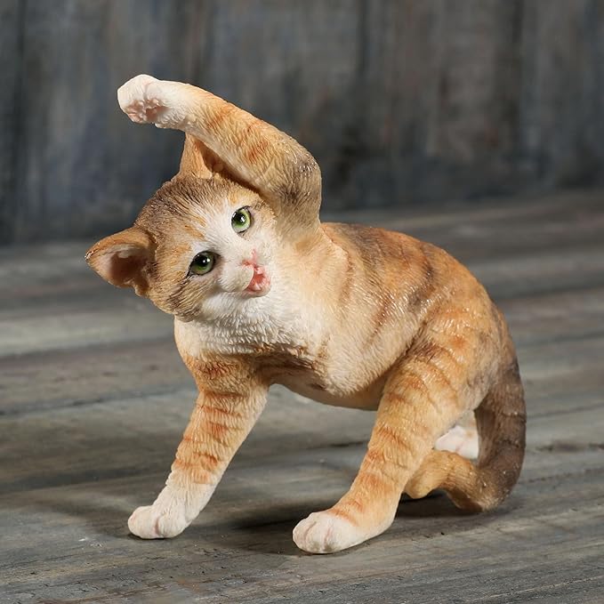 Yellow Tabby Yoga Cat Twist Pose