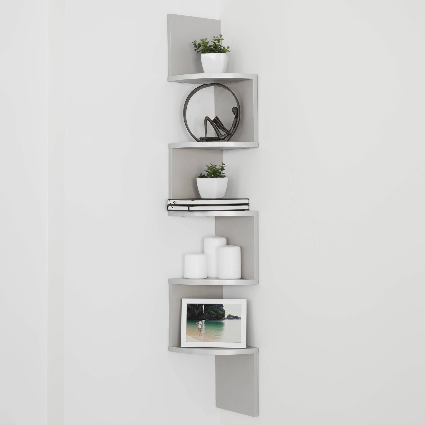 Danya B. Grey Laminate Large Corner Wall Mount Shelf