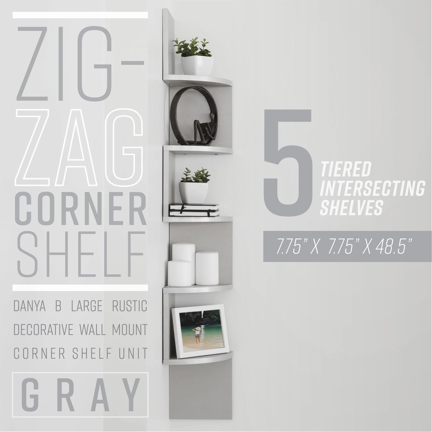 Danya B. Grey Laminate Large Corner Wall Mount Shelf