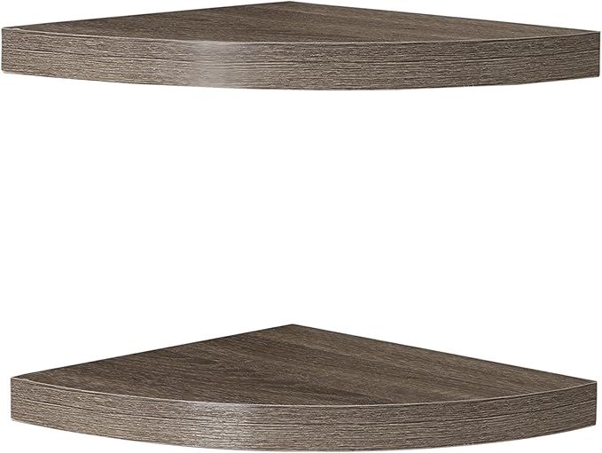 Rustic Weathered Oak Corner Radial Shelves (Set of 2)