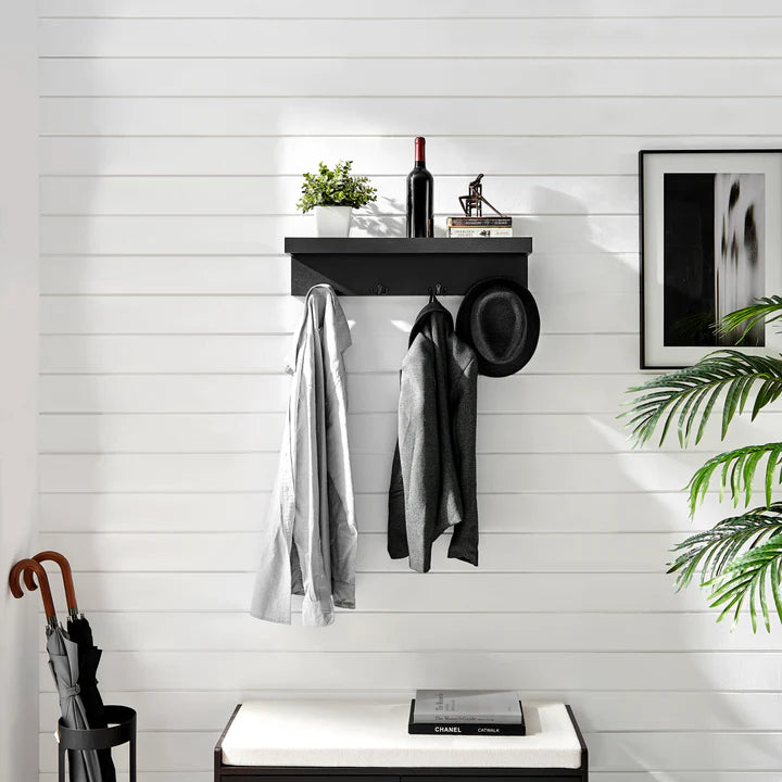 Wall Mounted Coat Rack with Decorative Ledge Shelf