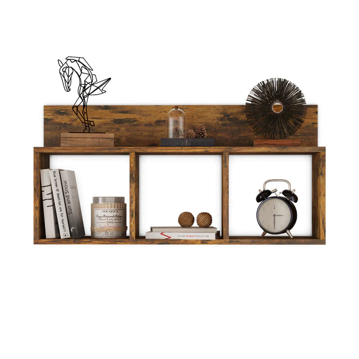 Triple Cubed Floating Shelf with Ledge - Weathered Oak