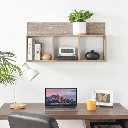 Triple Cubed Floating Shelf with Ledge - Weathered Oak