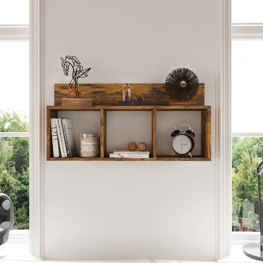 Rustic Triple Cubed Floating Shelf with Ledge Wall Mount Cubbie Shelf Aged Wood