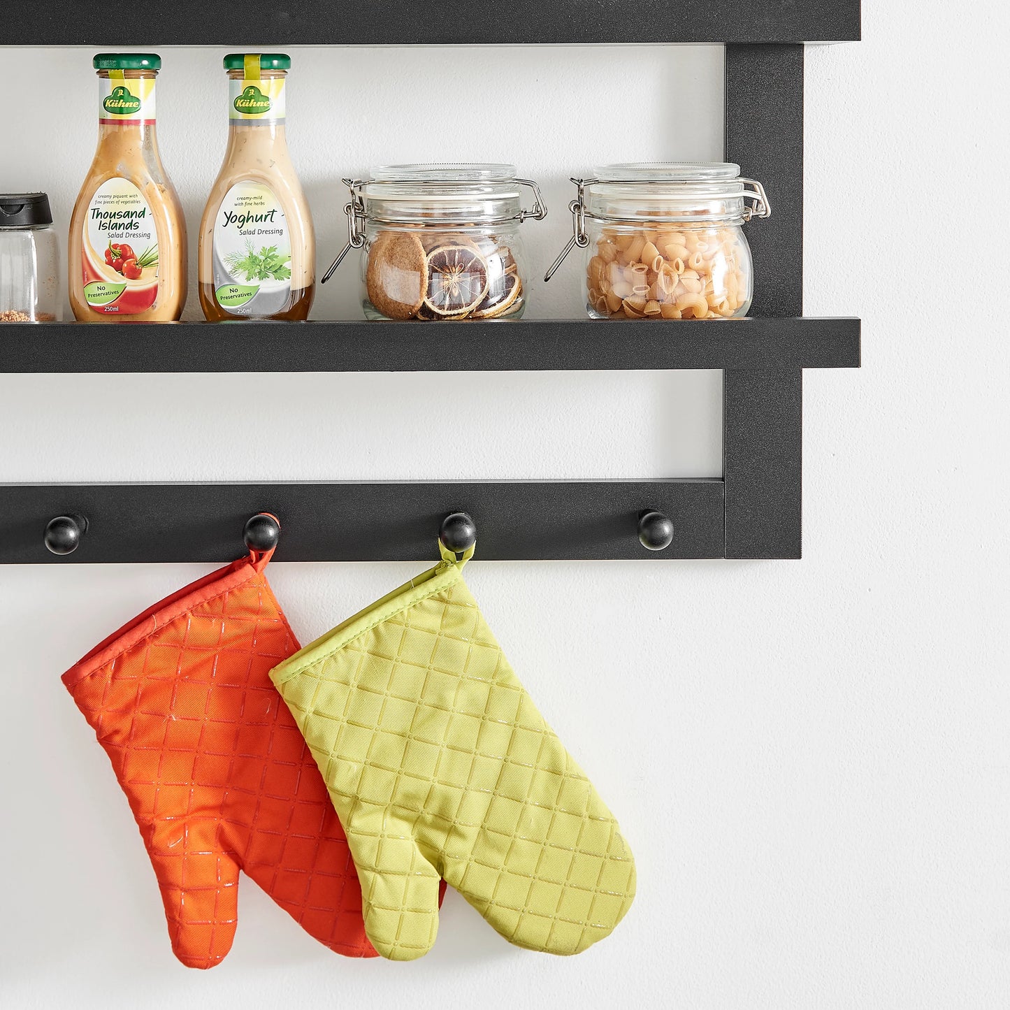 Two-Tier Ledge Shelf Wall Organizer with Five Hanging Hooks