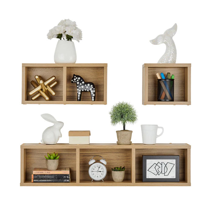 Bauhaus Floating Geometric Modular Cubby Wall Shelves - Set of 3 Sizes