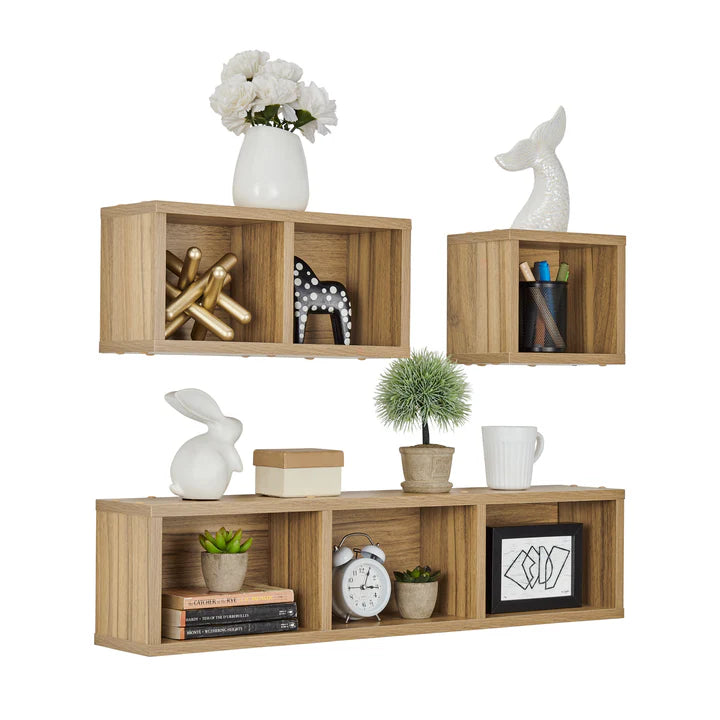 Bauhaus Floating Geometric Modular Cubby Wall Shelves - Set of 3 Sizes