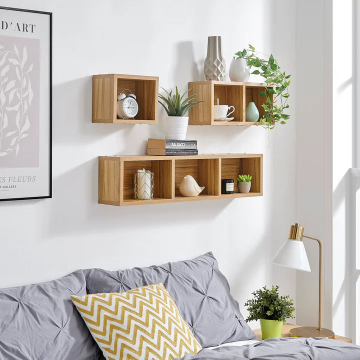 Bauhaus Floating Geometric Modular Cubby Wall Shelves - Set of 3 Sizes