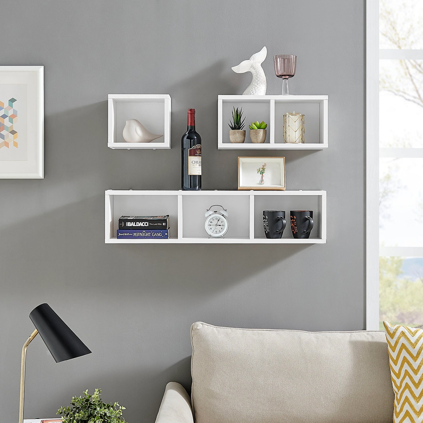 Bauhaus Floating Geometric Modular Cubby Wall Shelves - Set of 3 Sizes