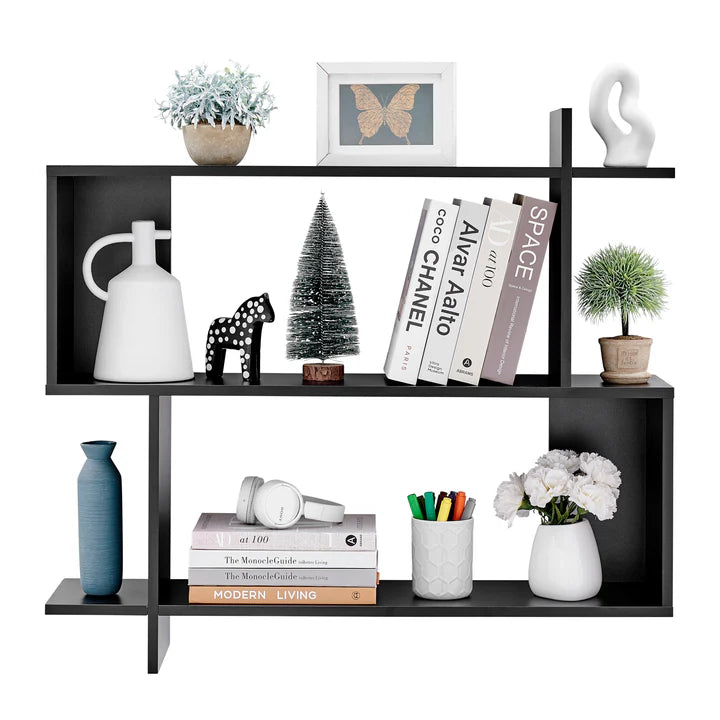 Manasa Floating Geometric Kilter Two-Tier Wall Shelf