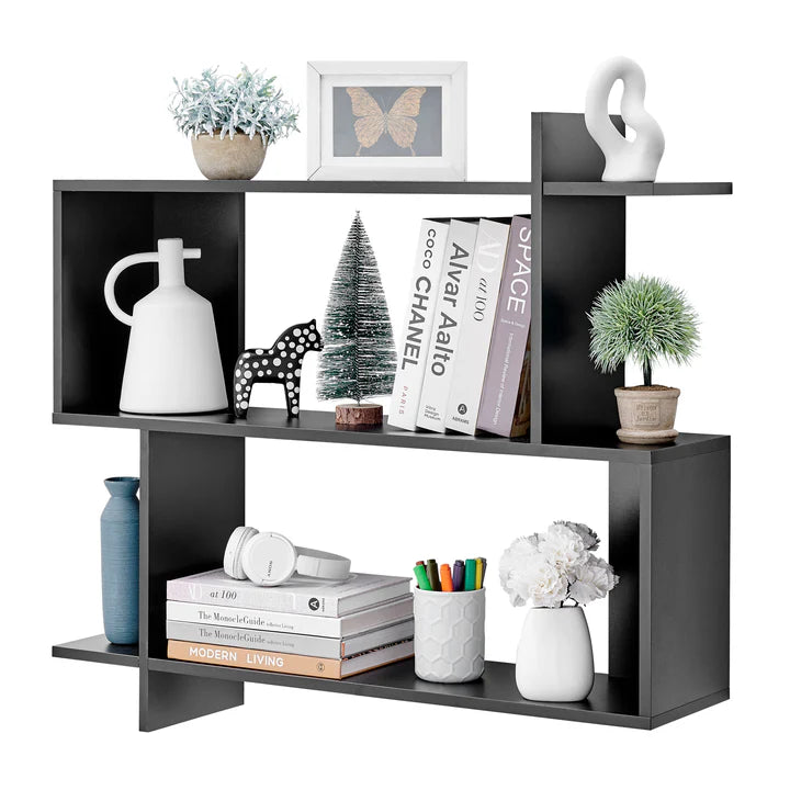 Manasa Floating Geometric Kilter Two-Tier Wall Shelf