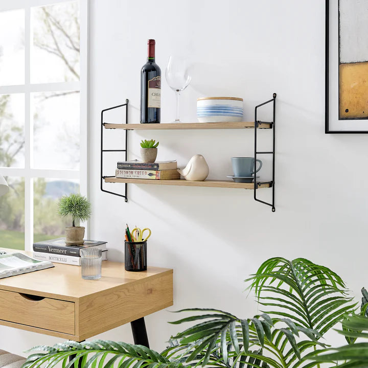 Severini Floating Bracket Farmhouse Two-Tier Wall Shelf