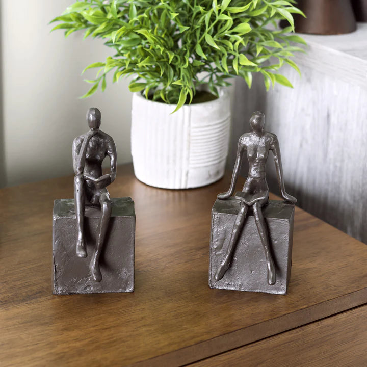 Man and Woman Reading on a Block Cast Iron Bookend Set