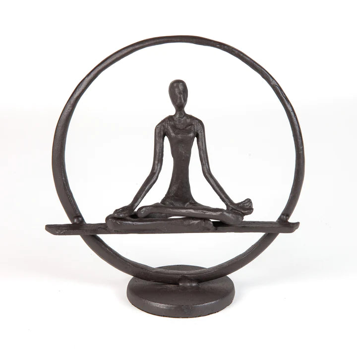 Yoga Meditation Easy Pose Circle Cast Iron Sculpture