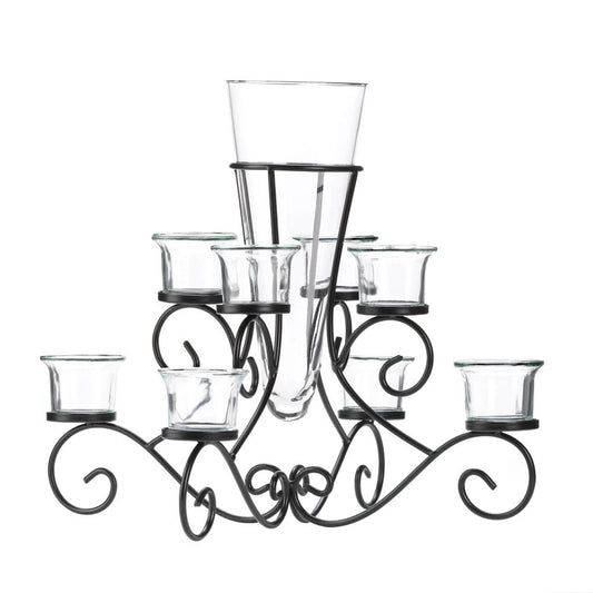 Scrollwork Candle Stand With Vase