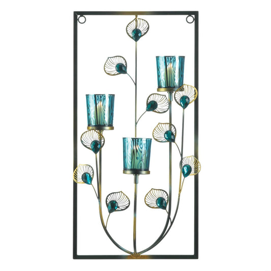 Peacock Three Candle Wall Sconce