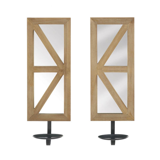 Mirrored Wood Candle Sconce Set