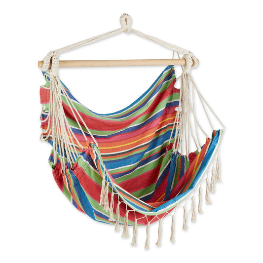 Summer Stripe Hammock Chair With Fringe Trim